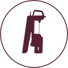Silhouette of a tool resembling a caulking gun in a circular design.