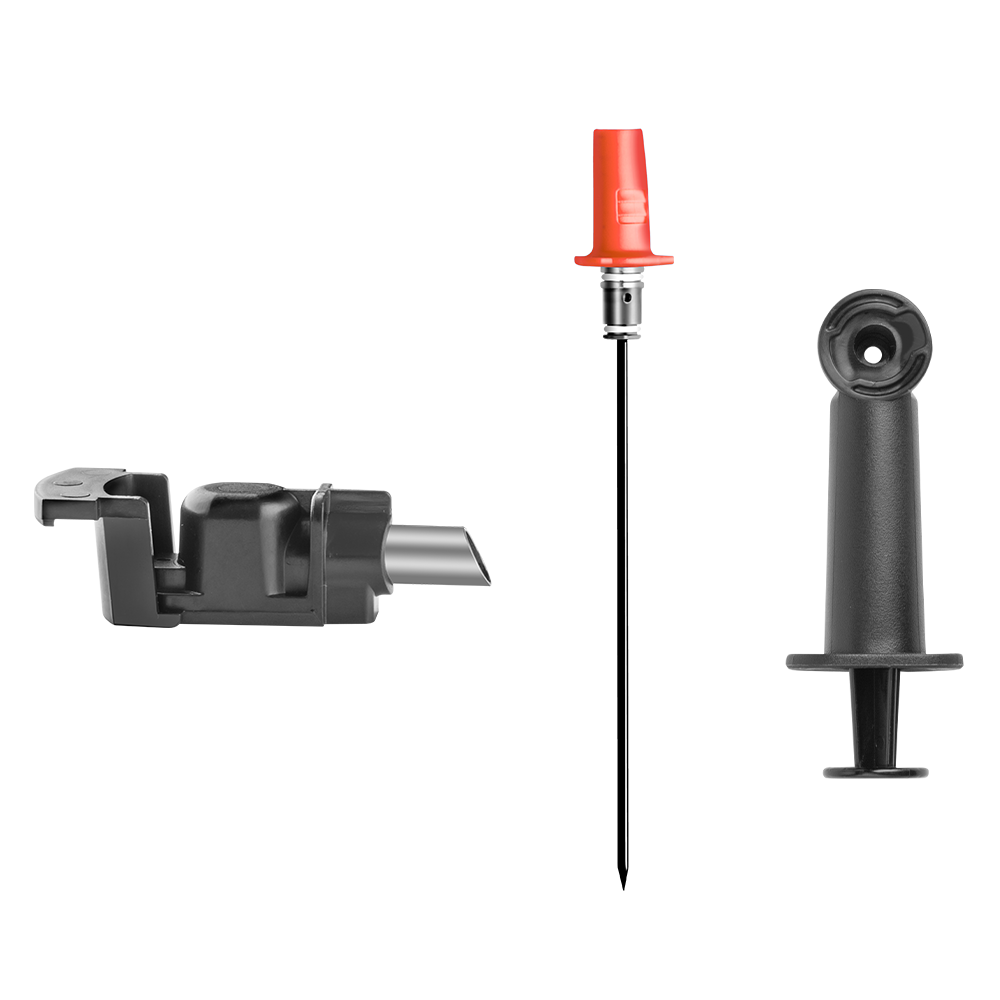 Three car ignition coil components: one black base, a red tip connector, and a black cylindrical part.