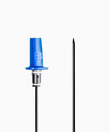 Blue and silver valve with a black needle, designed for use in various medical or sports applications.